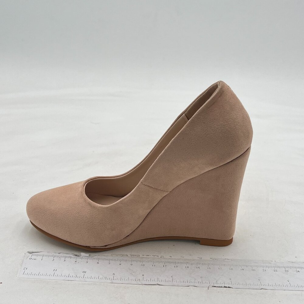 FOWT Nude Suede Pointed Toe Wedges High Heel Pumps Sexy Formal Closed Toe Shoes